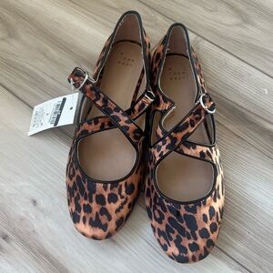 A New Day Tasmin Leopard Print Mary Jane Flats - Light Brown/Black Balletcore